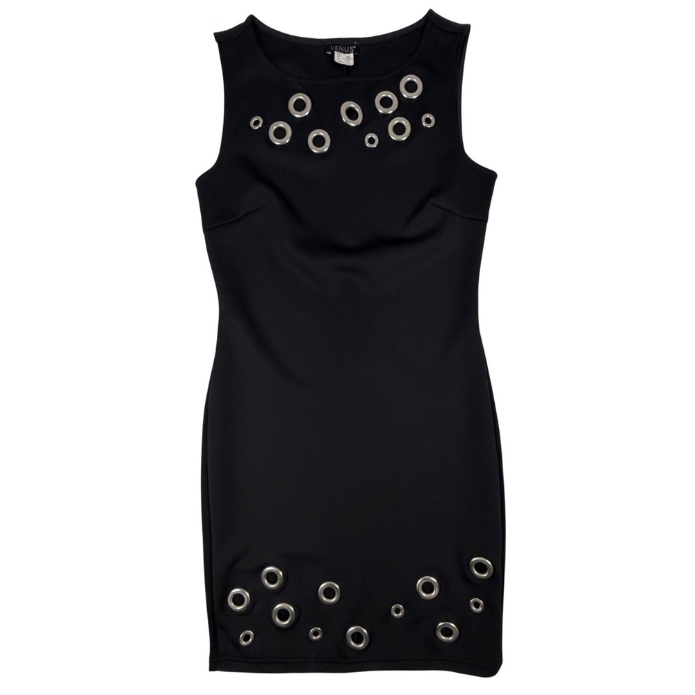 Venus Womens Black Grommet Eyelet Sleeveless Sheath Bodycon Dress Small